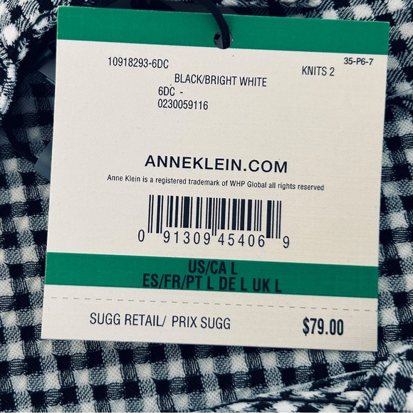 4/$20 NWT Anne Klein Black & White Gingham Button-Front Blouse Size Large - Picture 6 of 7